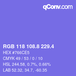 カラーコード: RGB 118 108.8 229.4 | qconv.com