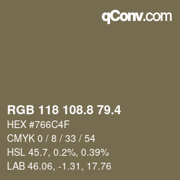 カラーコード: RGB 118 108.8 79.4 | qconv.com