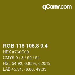 カラーコード: RGB 118 108.8 9.4 | qconv.com