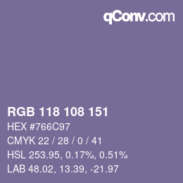 Color code: RGB 118 108 151 | qconv.com