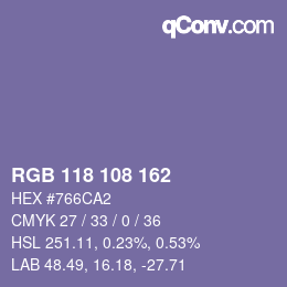 Color code: RGB 118 108 162 | qconv.com