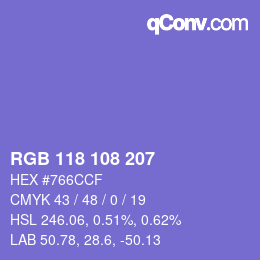 Color code: RGB 118 108 207 | qconv.com