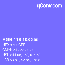 Color code: RGB 118 108 255 | qconv.com