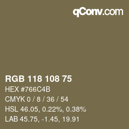 Color code: RGB 118 108 75 | qconv.com