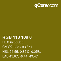 カラーコード: RGB 118 108 8 | qconv.com