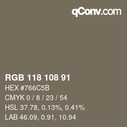 Código de color: RGB 118 108 91 | qconv.com