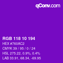 Color code: RGB 118 10 194 | qconv.com