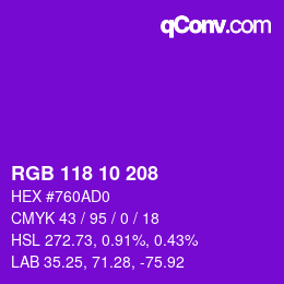 Color code: RGB 118 10 208 | qconv.com
