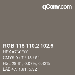 カラーコード: RGB 118 110.2 102.6 | qconv.com