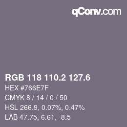 カラーコード: RGB 118 110.2 127.6 | qconv.com
