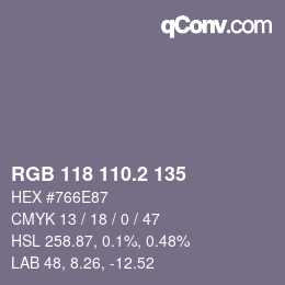 カラーコード: RGB 118 110.2 135 | qconv.com