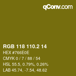 カラーコード: RGB 118 110.2 14 | qconv.com