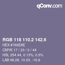 カラーコード: RGB 118 110.2 142.6 | qconv.com