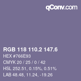 カラーコード: RGB 118 110.2 147.6 | qconv.com