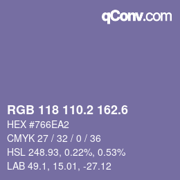 カラーコード: RGB 118 110.2 162.6 | qconv.com