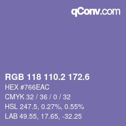 カラーコード: RGB 118 110.2 172.6 | qconv.com