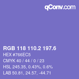 カラーコード: RGB 118 110.2 197.6 | qconv.com