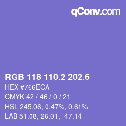 カラーコード: RGB 118 110.2 202.6 | qconv.com