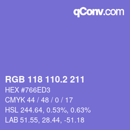 カラーコード: RGB 118 110.2 211 | qconv.com