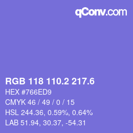 カラーコード: RGB 118 110.2 217.6 | qconv.com