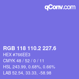 カラーコード: RGB 118 110.2 227.6 | qconv.com