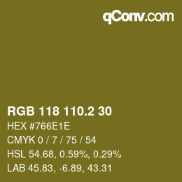 カラーコード: RGB 118 110.2 30 | qconv.com