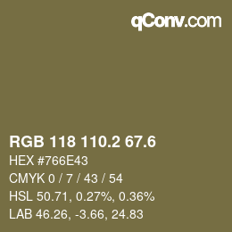 カラーコード: RGB 118 110.2 67.6 | qconv.com