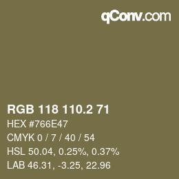 カラーコード: RGB 118 110.2 71 | qconv.com