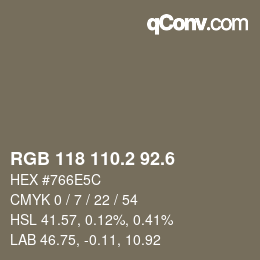 カラーコード: RGB 118 110.2 92.6 | qconv.com