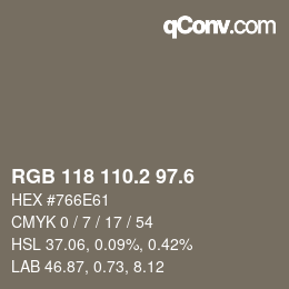 カラーコード: RGB 118 110.2 97.6 | qconv.com