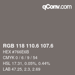 カラーコード: RGB 118 110.6 107.6 | qconv.com