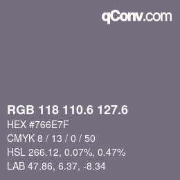 カラーコード: RGB 118 110.6 127.6 | qconv.com