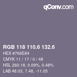 カラーコード: RGB 118 110.6 132.6 | qconv.com