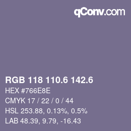 カラーコード: RGB 118 110.6 142.6 | qconv.com