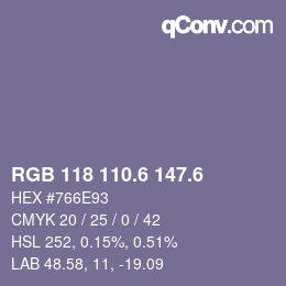 カラーコード: RGB 118 110.6 147.6 | qconv.com