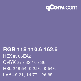 カラーコード: RGB 118 110.6 162.6 | qconv.com