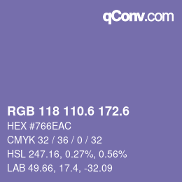 カラーコード: RGB 118 110.6 172.6 | qconv.com