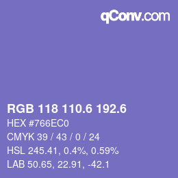 カラーコード: RGB 118 110.6 192.6 | qconv.com