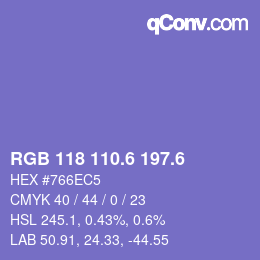 カラーコード: RGB 118 110.6 197.6 | qconv.com