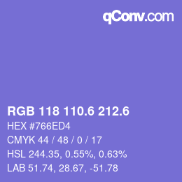 カラーコード: RGB 118 110.6 212.6 | qconv.com