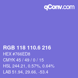 カラーコード: RGB 118 110.6 216 | qconv.com