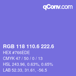 カラーコード: RGB 118 110.6 222.6 | qconv.com
