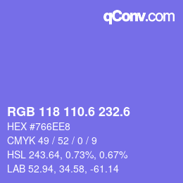 カラーコード: RGB 118 110.6 232.6 | qconv.com