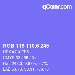 カラーコード: RGB 118 110.6 245 | qconv.com