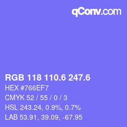 カラーコード: RGB 118 110.6 247.6 | qconv.com