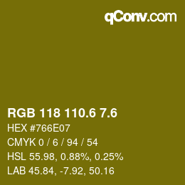 カラーコード: RGB 118 110.6 7.6 | qconv.com