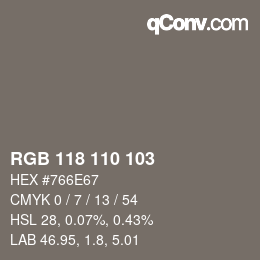 Color code: RGB 118 110 103 | qconv.com