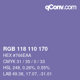 颜色代码: RGB 118 110 170 | qconv.com