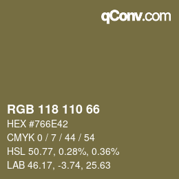 颜色代码: RGB 118 110 66 | qconv.com