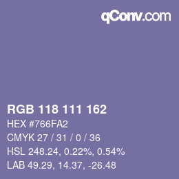 Color code: RGB 118 111 162 | qconv.com